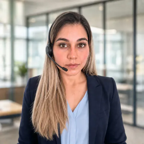 Erika Cairasco, consultora de procesos con diadema de atención