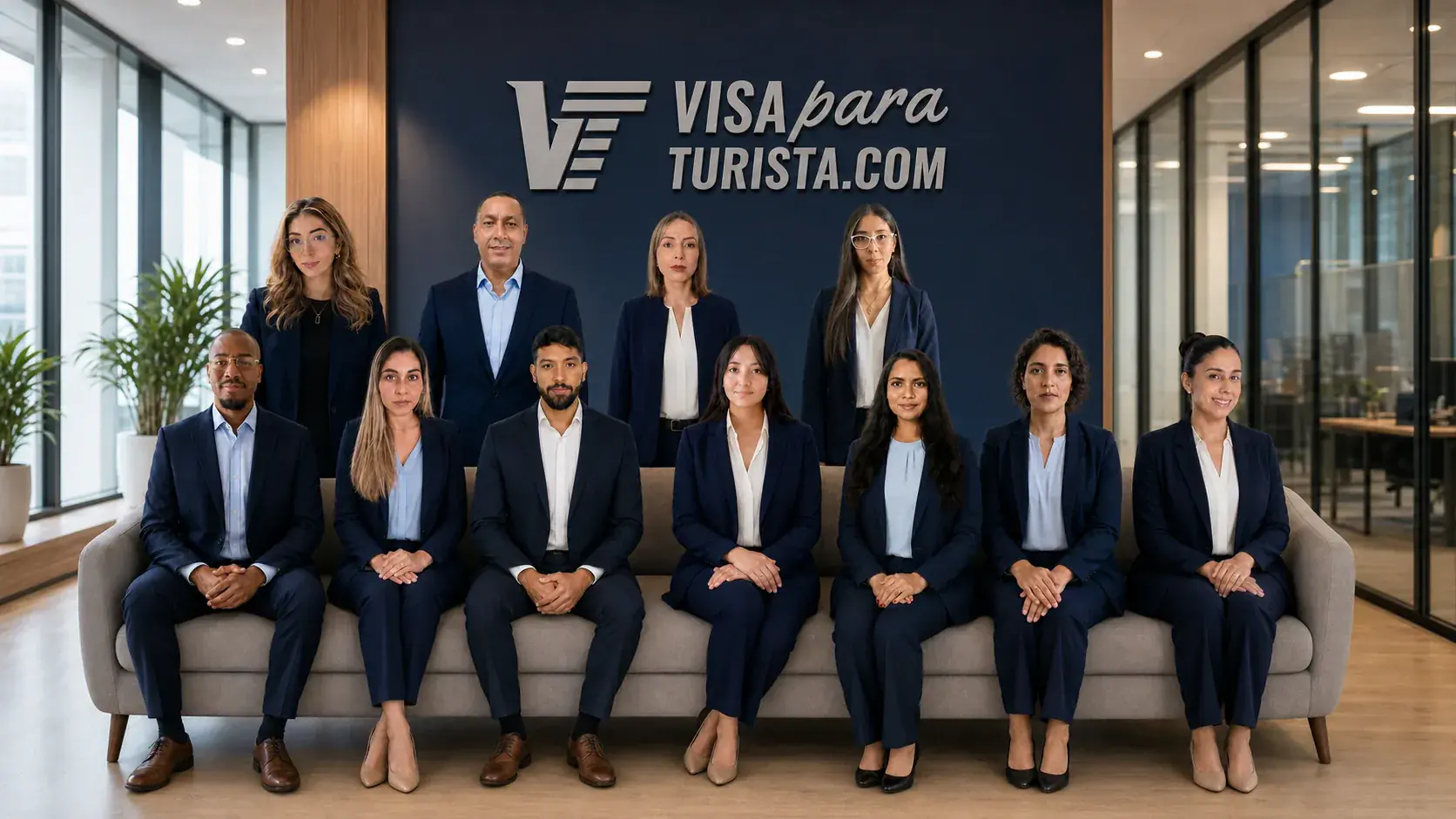 Equipo de Visa Para Turista reunido en su oficina